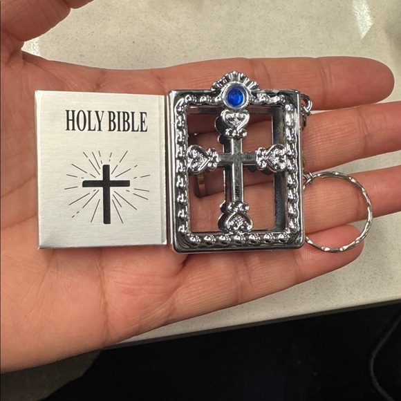 Accessories - Silver Holy Bible Keychain with blue Gemstone 1 piece